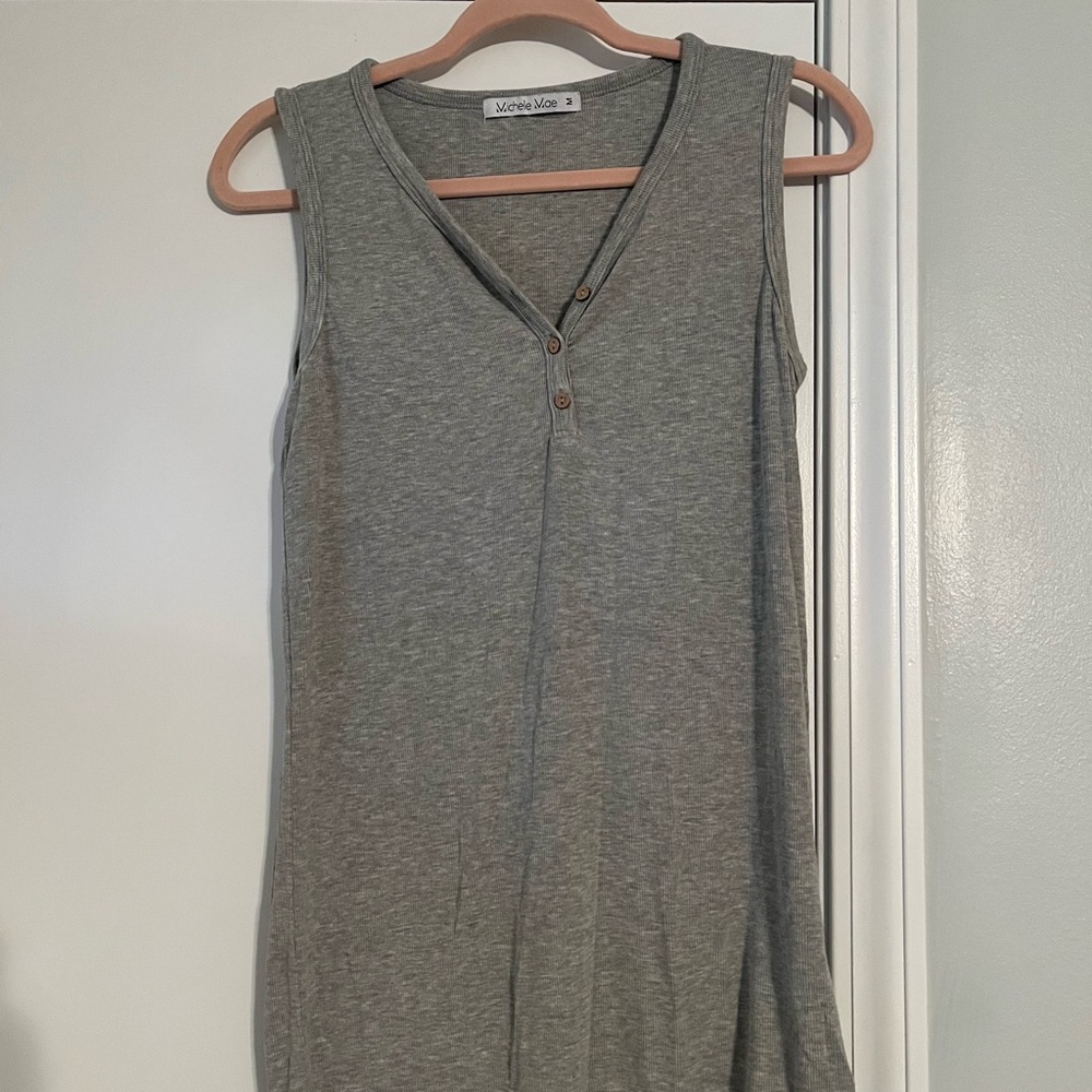 Michelle Mae Gray Sleeveless Top with Button Accents